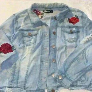 Vintage Dollhouse rose embroidered distressed denim jacket